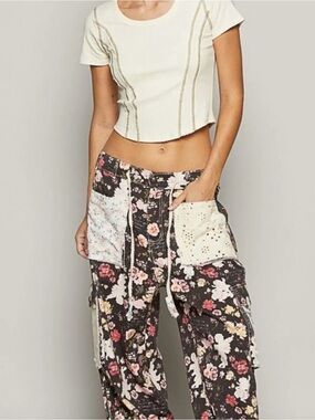 POL Black Floral Patchwork Eyelet Angel Motif Denim Jeans/Joggers size Small